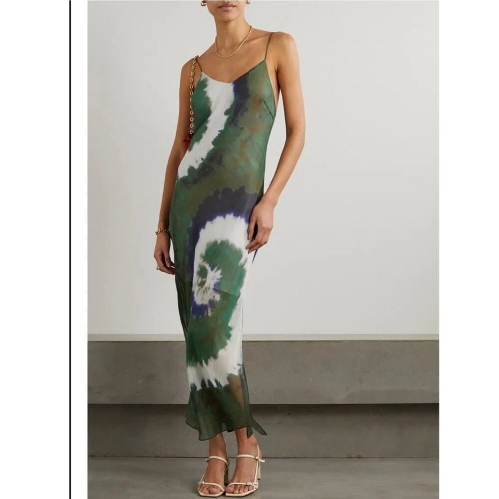 NWOT FRAME Denim x Julia Sarr-Jamois Silk Tie Dye Midi Dress in Fatigue SZ XS